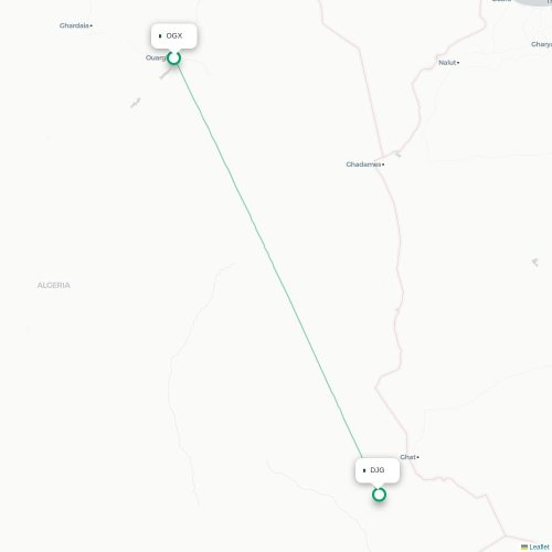Ouargla - Djanet kaart van rechtstreekse vlucht