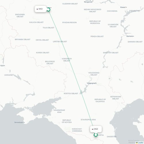 Mapa de vuelo directo Vladikavkaz - Moscú