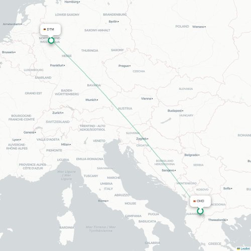 Ohrid - Dortmund karta över direktflyg