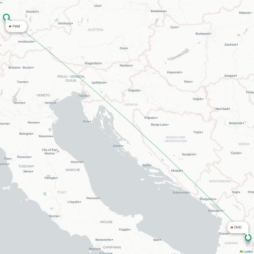 Ohrid - Memmingen karta över direktflyg
