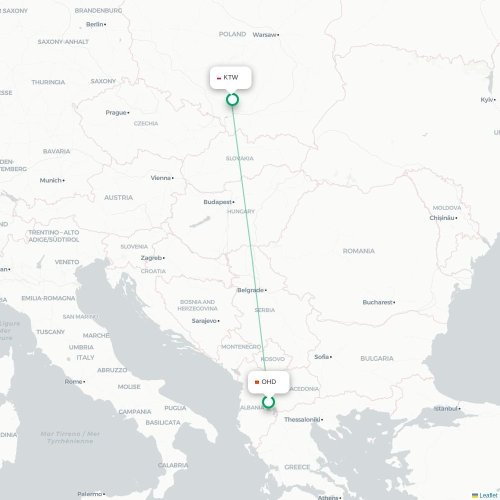 Ohrid - Katowice karta över direktflyg