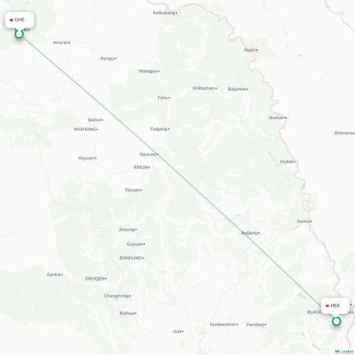 Mapa lotu bezpośredniego Da Hinggan Ling – Heihe