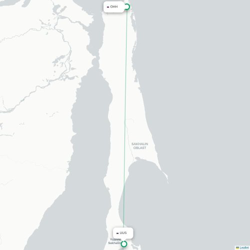 Mapa de vuelo directo Okha - Yuzhno-Sajalinsk