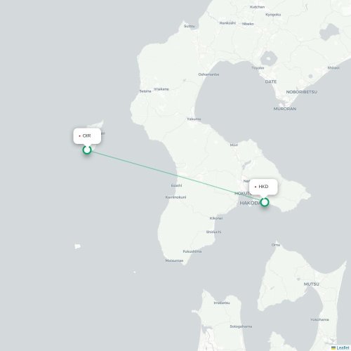 Mapa lotu bezpośredniego Okushiri – Hakodate