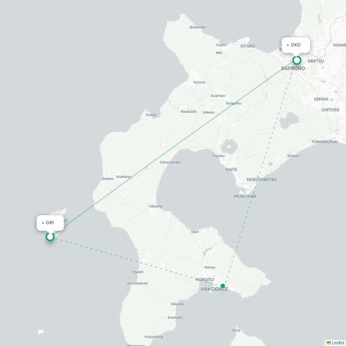 Mapa lotu bezpośredniego Okushiri – Sapporo