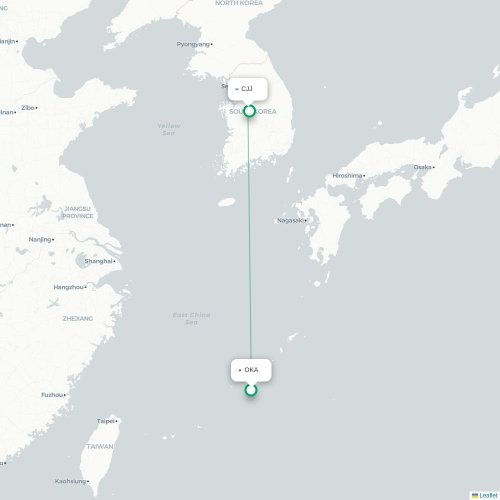 Mapa lotu bezpośredniego Okinawa – Ch'ungju