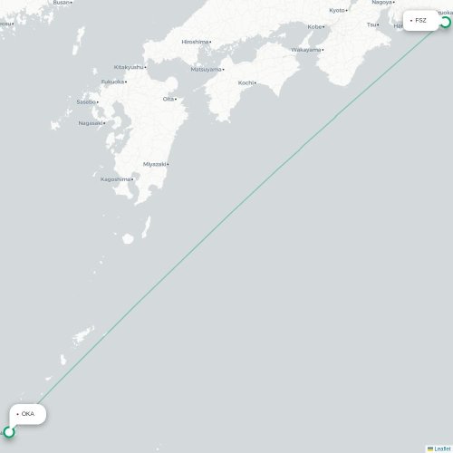 Mapa lotu bezpośredniego Okinawa – Shizuoka
