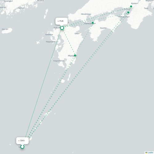 Mapa lotu bezpośredniego Okinawa – Fukuoka