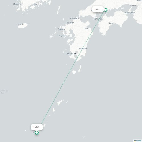 Mapa de vuelo directo Okinawa - Hiroshima