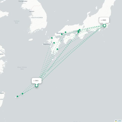 Mapa lotu bezpośredniego Okinawa – Tokio