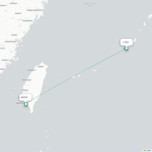 Mapa lotu bezpośredniego Okinawa – Kaohsiung
