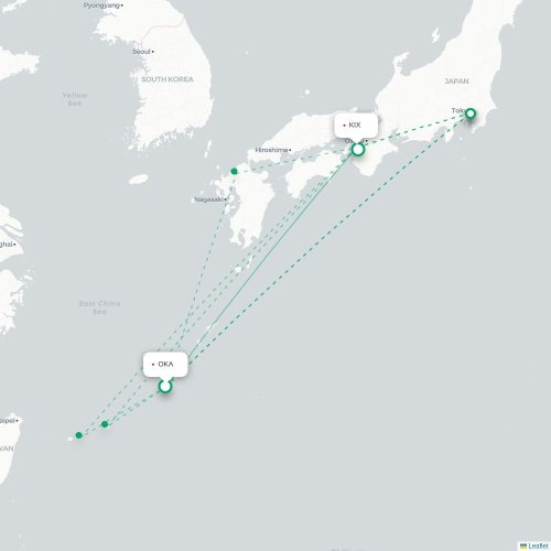 Mapa lotu bezpośredniego Okinawa – Osaka