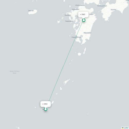 Mapa lotu bezpośredniego Okinawa – Kumamoto