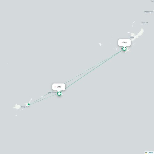 Mapa lotu bezpośredniego Okinawa – Miyako