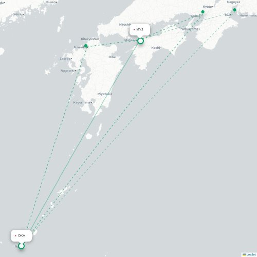 Mapa de vuelo directo Okinawa - Matsuyama