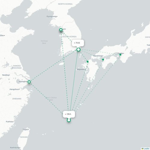 Mapa lotu bezpośredniego Okinawa – Pusan