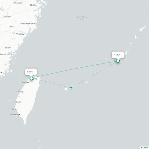 Mapa lotu bezpośredniego Okinawa – Tajpej