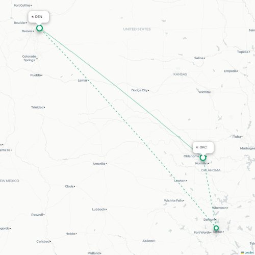 Mapa de vuelo directo Oklahoma City - Denver