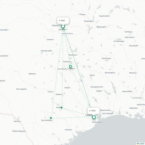 Mapa de vuelo directo Oklahoma City - Houston