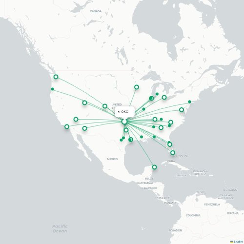 Mapa de vuelo directo Oklahoma City - Atlanta