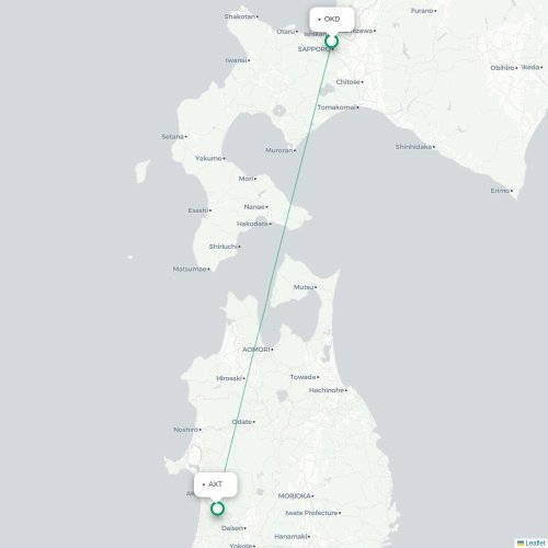 Mapa lotu bezpośredniego Sapporo – Akita