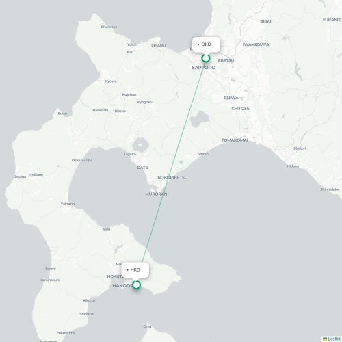 Mapa lotu bezpośredniego Sapporo – Hakodate