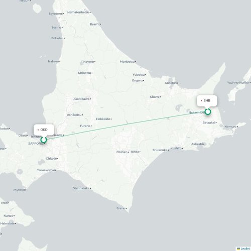 Mapa lotu bezpośredniego Sapporo – Nakashibetsu