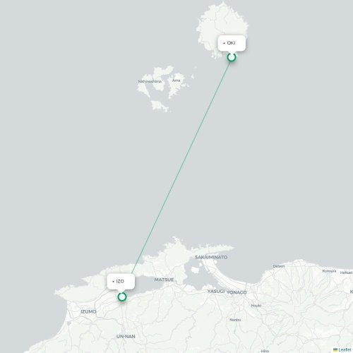 Mapa lotu bezpośredniego Okinoshima – Izumo