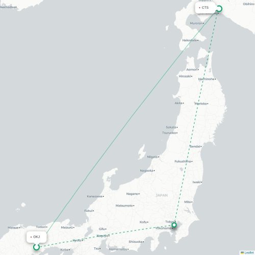 Mapa lotu bezpośredniego Okayama – Sapporo