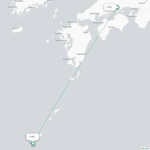 Mapa lotu bezpośredniego Okayama – Okinawa