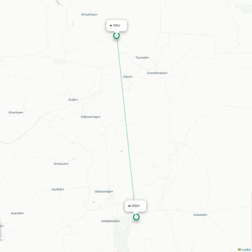 Mapa lotu bezpośredniego Mokuti Lodge – Windhuk