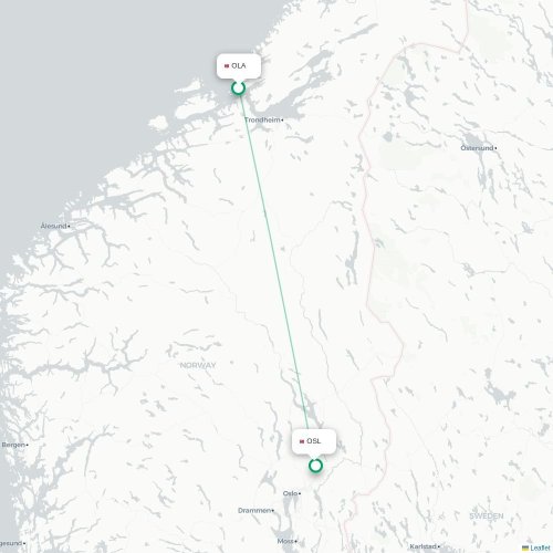Mapa de vuelo directo Ørland - Oslo