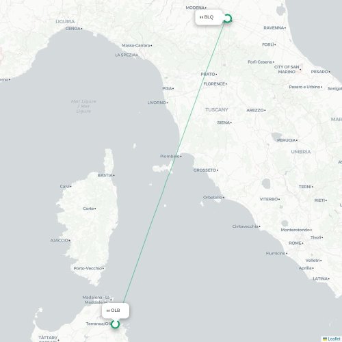 Mapa lotu bezpośredniego Olbia – Bolonia