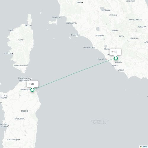 Mapa lotu bezpośredniego Olbia – Rzym
