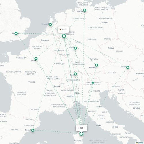 Olbia - Düsseldorf kaart van rechtstreekse vlucht