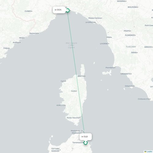 Mapa lotu bezpośredniego Olbia – Genua