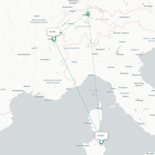 Olbia - Geneve karta över direktflyg