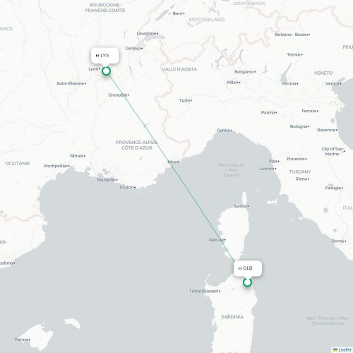 Mapa lotu bezpośredniego Olbia – Lyon