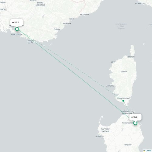 Mapa lotu bezpośredniego Olbia – Marsylia