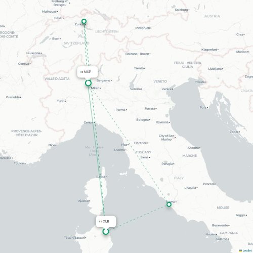 Mapa lotu bezpośredniego Olbia – Mediolan