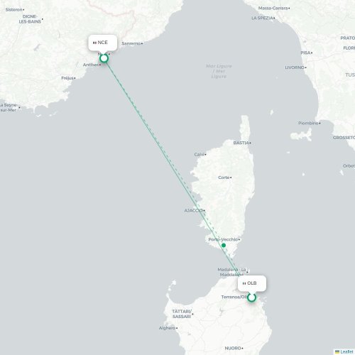 Mapa lotu bezpośredniego Olbia – Nicea