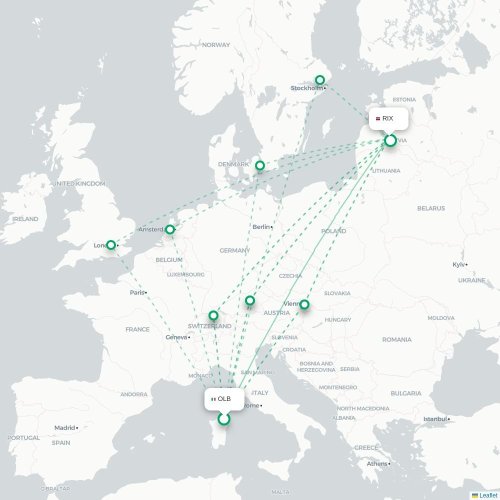Olbia - Riga karta över direktflyg