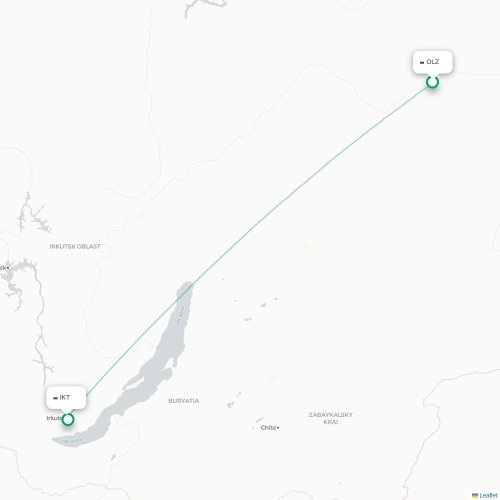 Mapa de vuelo directo Olyokminsk - Irkutsk