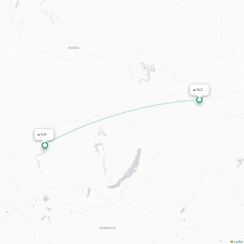 Mapa de vuelo directo Olyokminsk - Krasnoyarsk