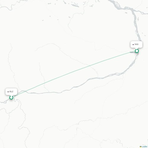 Mapa de vuelo directo Olyokminsk - Yakutsk