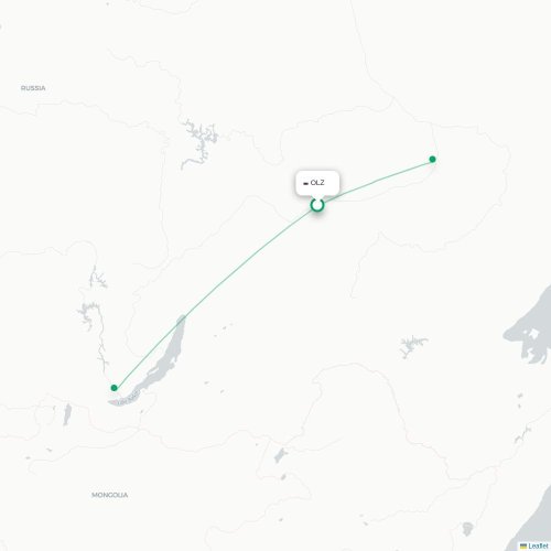 Mapa de vuelo directo Olyokminsk - Krasnoyarsk