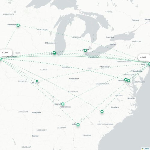 Mapa lotu bezpośredniego Omaha – Nowy Jork