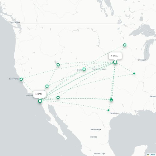 Mapa lotu bezpośredniego Omaha – San Diego