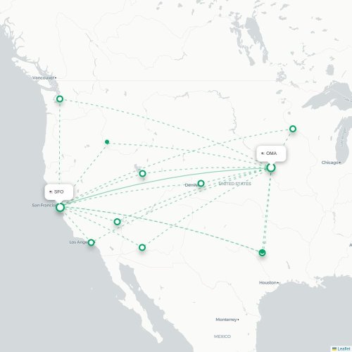 Mapa lotu bezpośredniego Omaha – San Francisco
