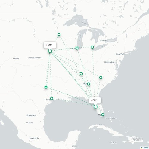 Mapa lotu bezpośredniego Omaha – Tampa